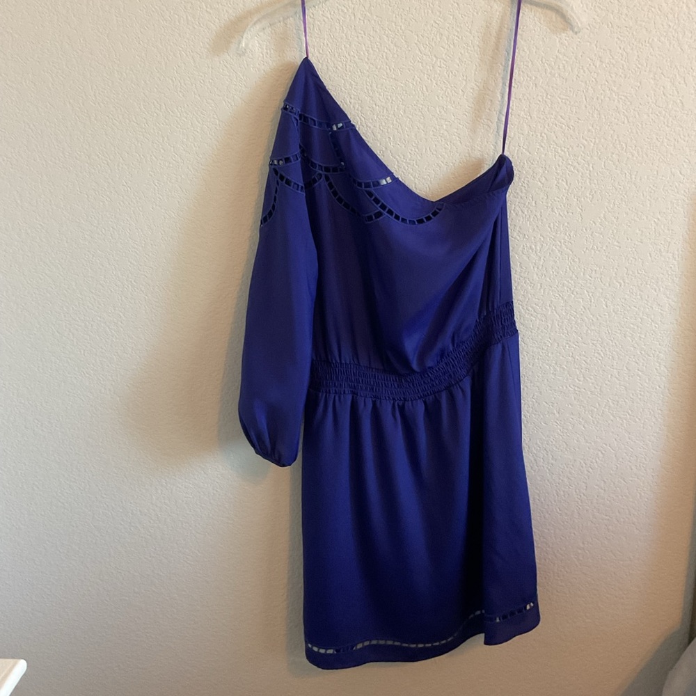 Sugarlips Blue One Shoulder Eyelet Mini Dress- Size S
